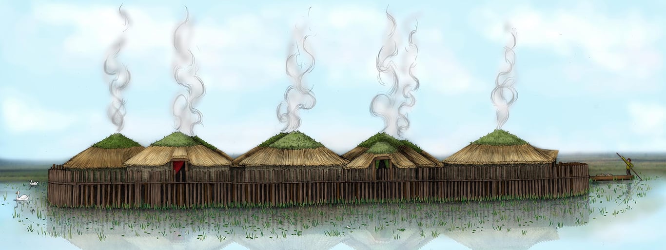 Vicki Herring Early reconstruction of Must Farm Bronze Age settlement