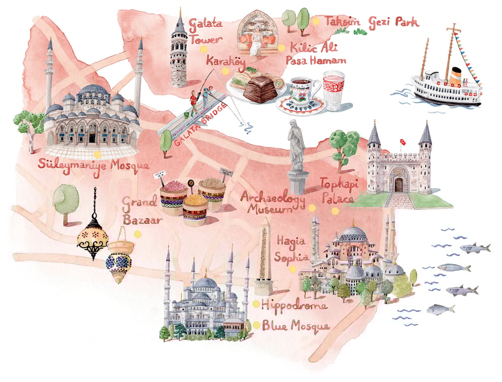 Laura Hallett Map of Istanbul for World of Cruising Magazine