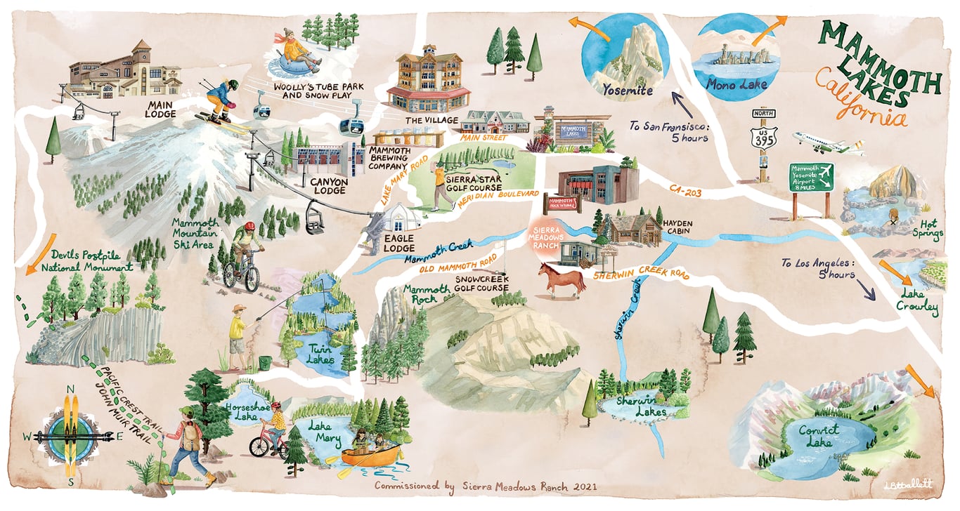 Laura Hallett Mammoth Lakes Tourist Map for Sierra Meadows Ranch