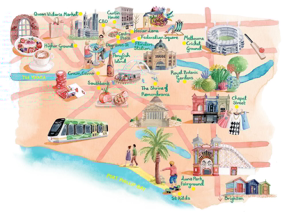 Laura Hallett Map of Melbourne for World of Cruising Magazine