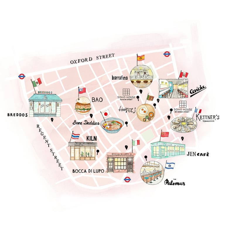 Katherine Kannon Illustrated map of Soho for Soho House