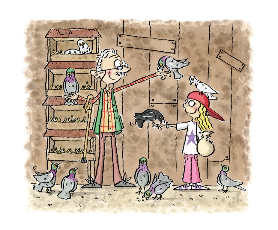 Rob Page B.A (hons) Design, M.A Illustration Grandad Pigeon book Illustration