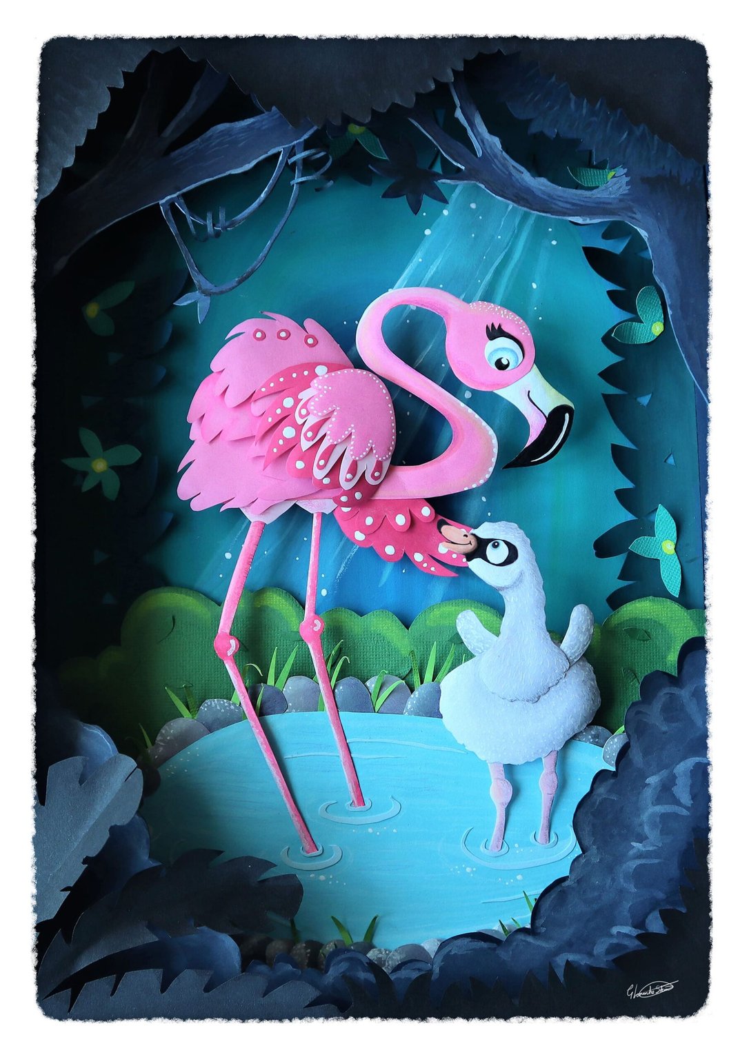 Gemma Lorente-Shore Mothers love for their baby flamingo