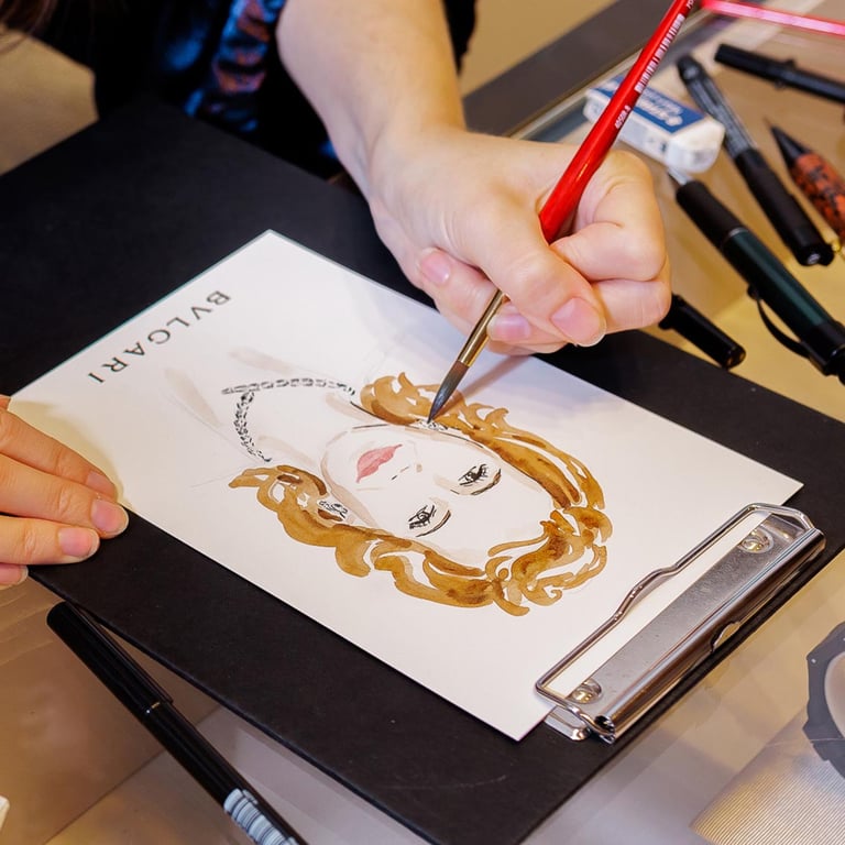 Anna Wijnands Live illustration at Bulgari in Amsterdam