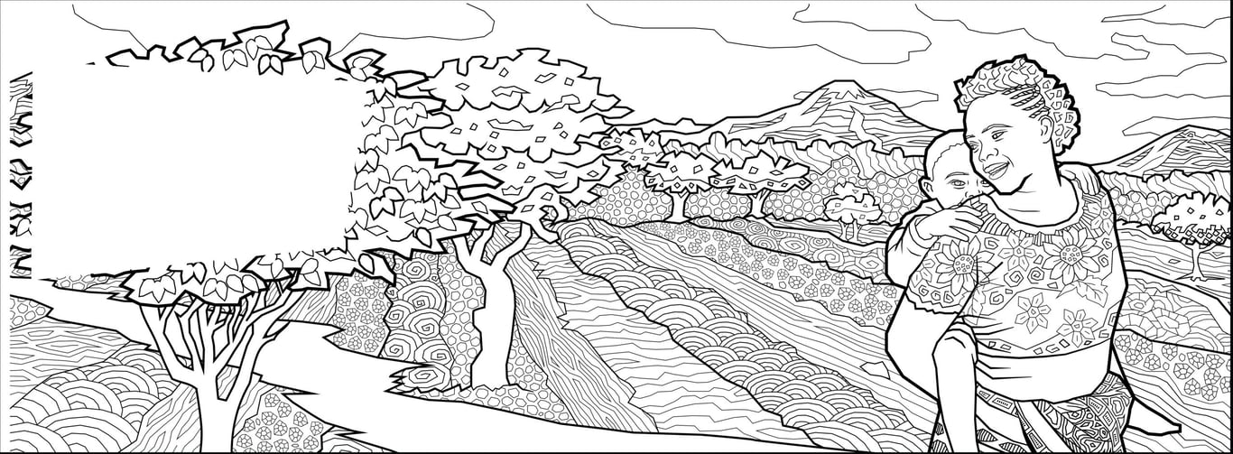 Chris Lynch Storyboards Colouring book cover illustration. Agency: 11 London. Art Direction: Dave Hobbs. Client: Christian Aid