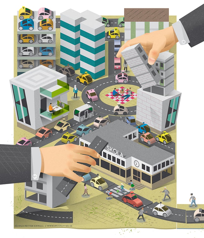 Nils-Petter Ekwall Illustration for Volkswagen about autonomous cars and urban planning