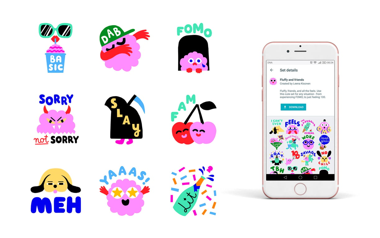 Leena Kisonen Fluffy and Friends sticker set for Google