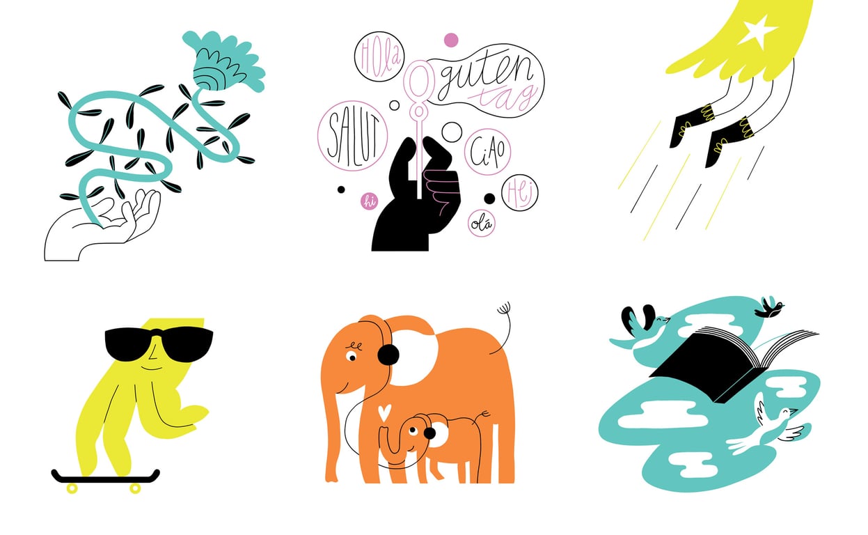 Dave Bain Spot illustrations for a youth charity card deck promoting positive choices.