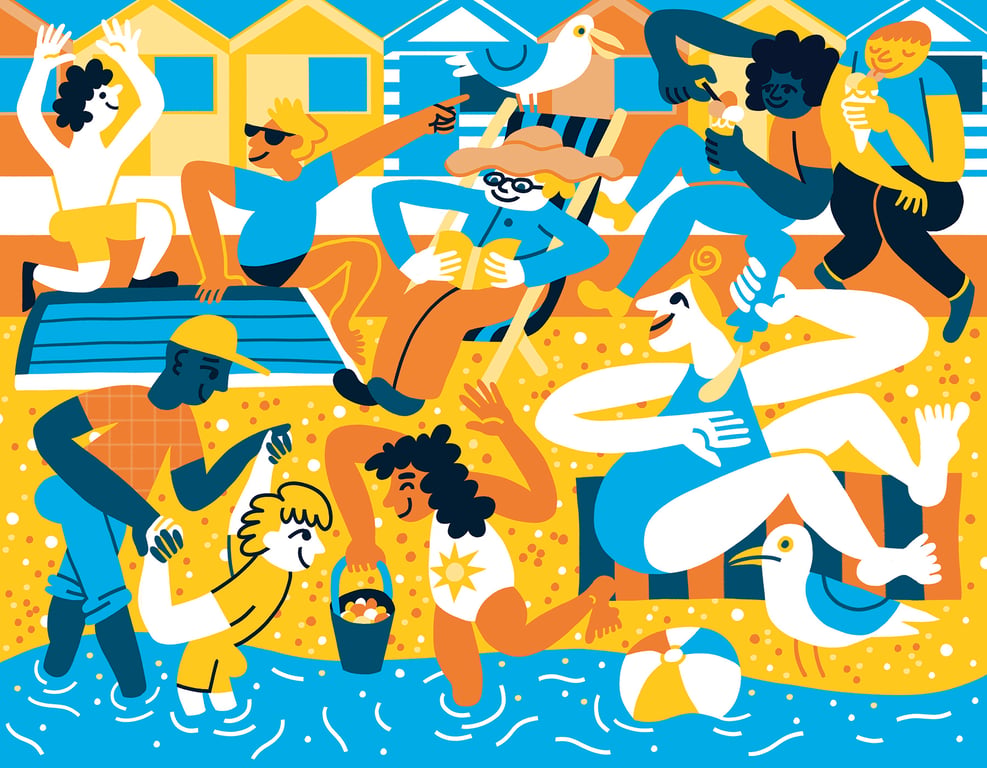 Dave Bain A celebratory illustration for a seaside, coastal exhibition focused on community