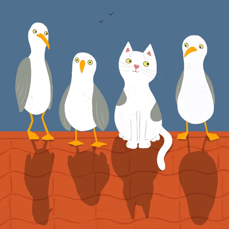 Leah Ingledew Seagulls and cat