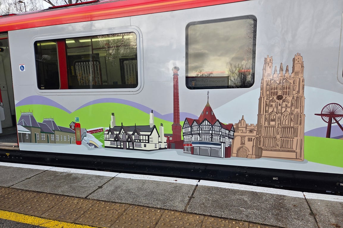 Arry Cain Wrexham panel Illustration for Train livery , this image is one panel out of a total of 13 across 3 carriages of C230 Wrexham-Liverpool Train