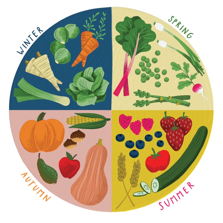 Illustrated by Liz Kay Seasonal food