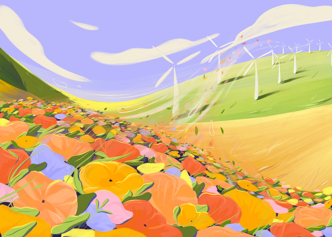 Jasmine Hortop Wind-turbine-flower-fields