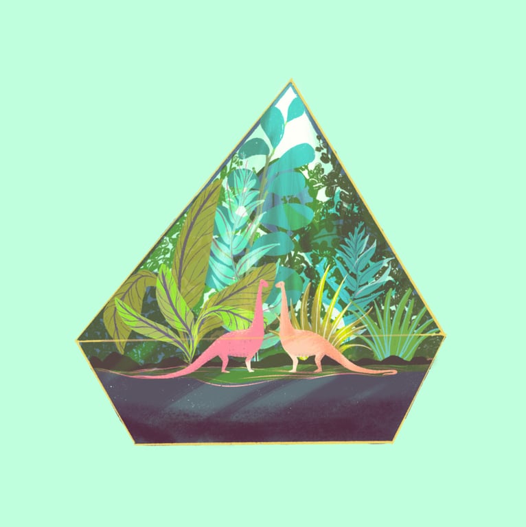 Martha Ford Diplodocus pair in a Terrarium
