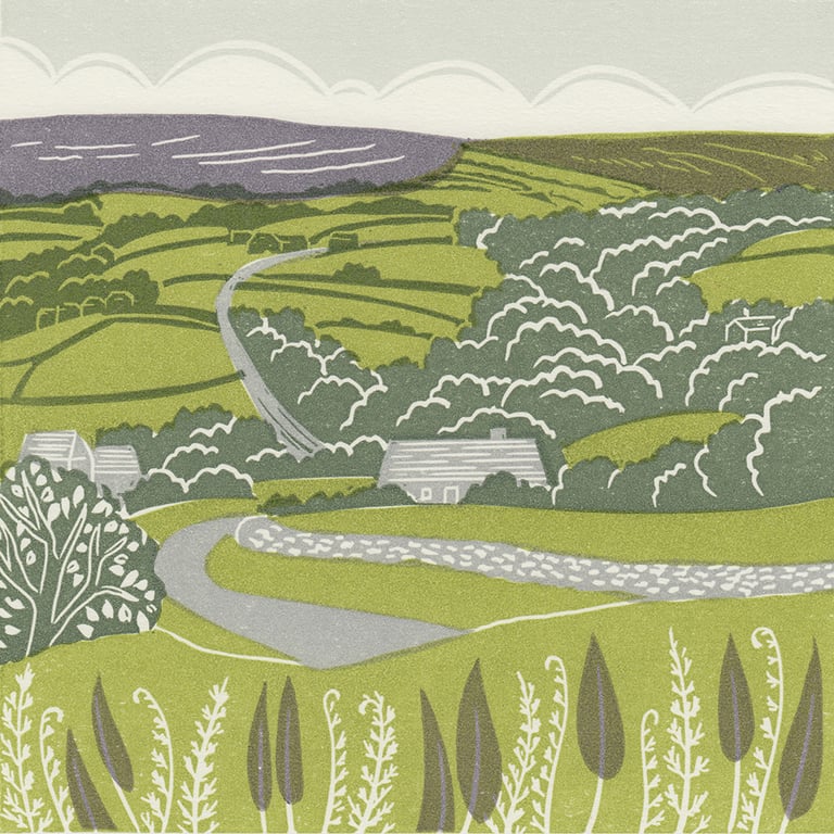 Michelle Hughes Design Lealholm, North York Moors linocut print