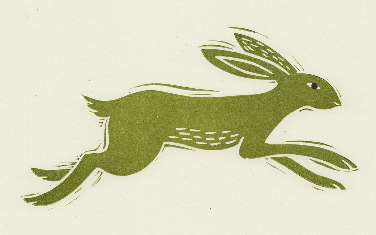 Michelle Hughes Design Running hare linocut print