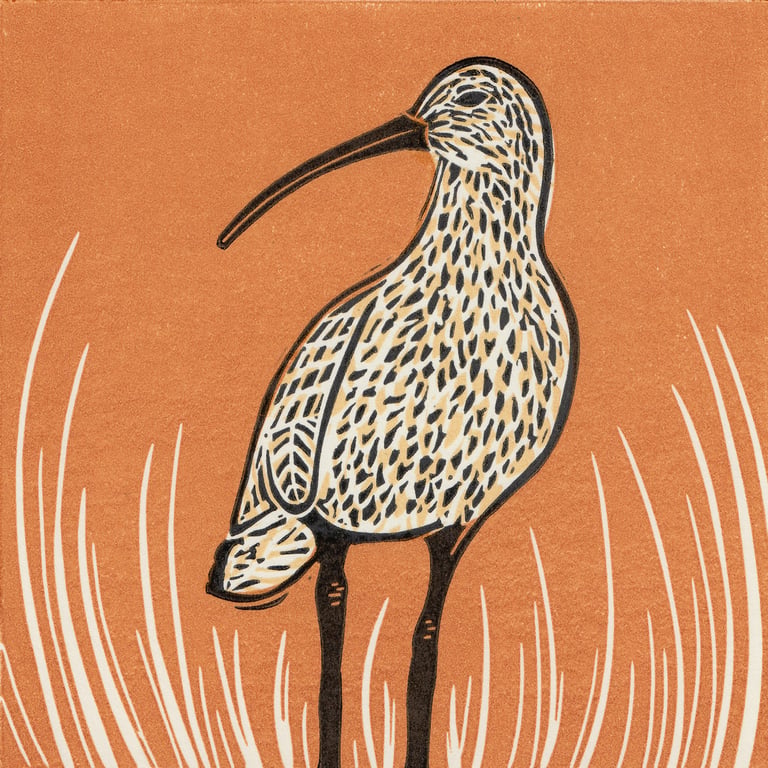 Michelle Hughes Design Curlew linocut print