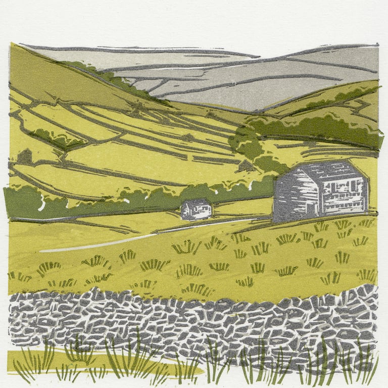 Michelle Hughes Design Swaledale II, Yorkshire Dales linocut print