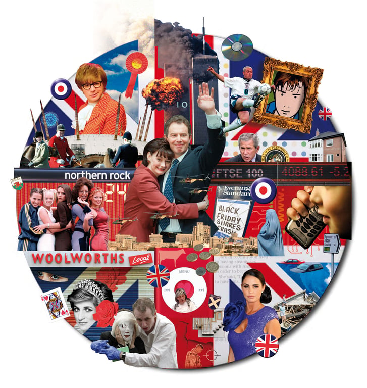 Paul Bateman From Cool Britannia to Broken Britain – Editorial Current Affairs Politics UK History Photomontage