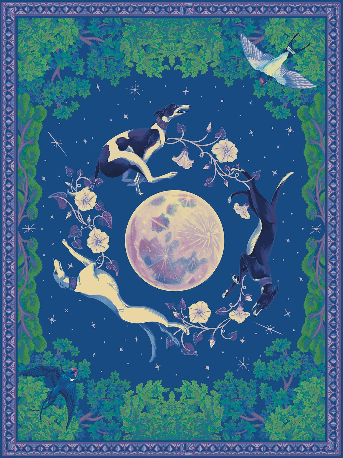 Alejandra Penaloza Greyhounds Dreaming Surreal Dog Illustration