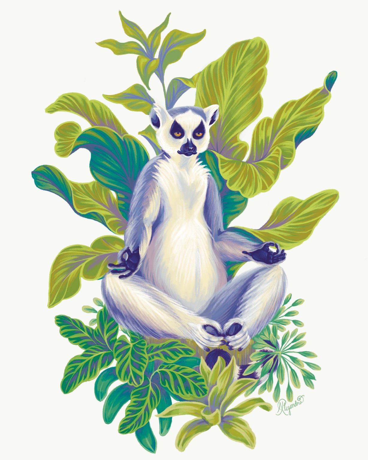Alejandra Penaloza Meditating Lemur, Spot Animal Illustration