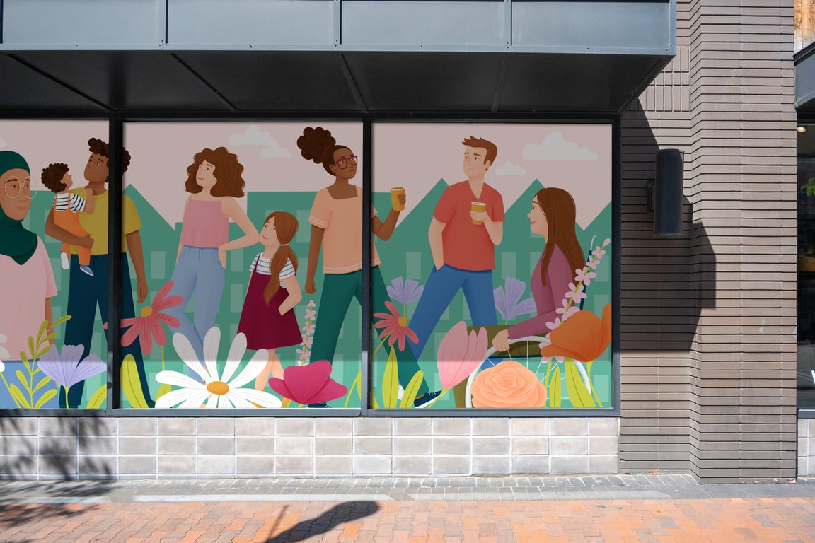 Mabel Sorrentino Illustrated Shop Window Hoarding Graphic by freelance illustrator Mabel Sorrentino_Illustrated By Mabel