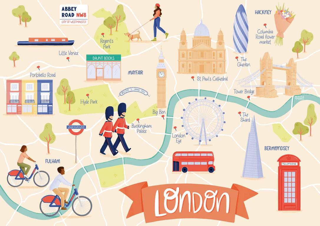 Mabel Sorrentino Illustrated map of London by freelance illustrator Mabel Sorrentino_Illustrated By Mabel