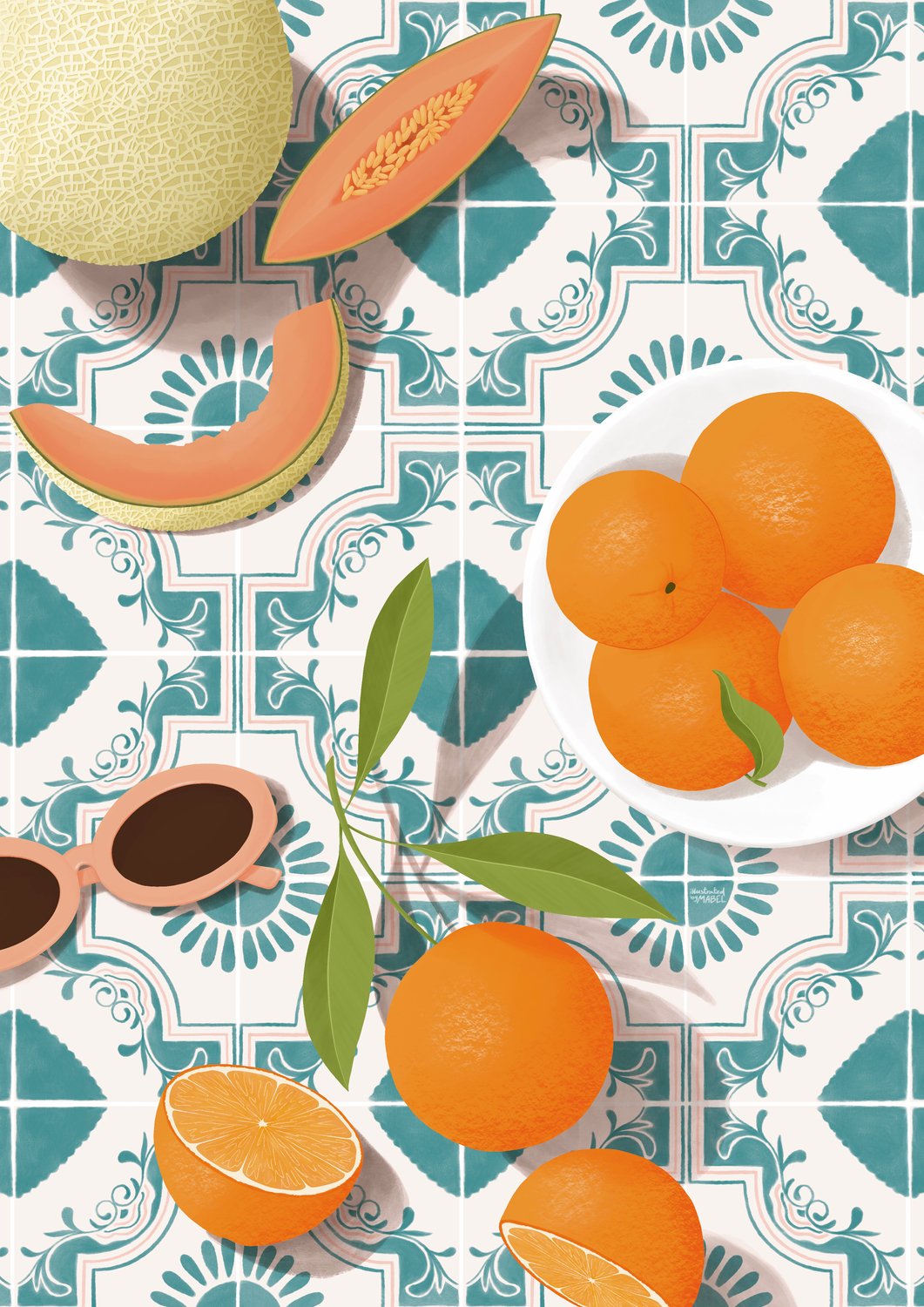 Mabel Sorrentino Melon and orange illustration by freelance illustrator Mabel Sorrentino_Illustrated By Mabel