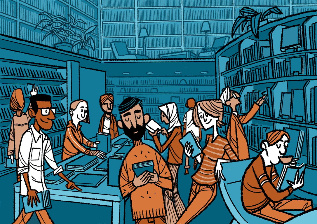 Nick Moffatt The Big Blue Bookstore