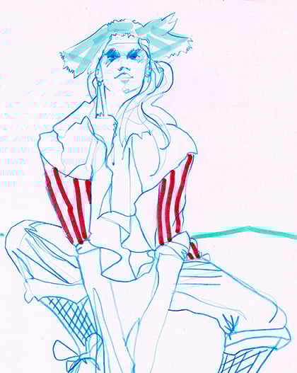 Louise Boughton Pirate Queen. Fashion Drawing.