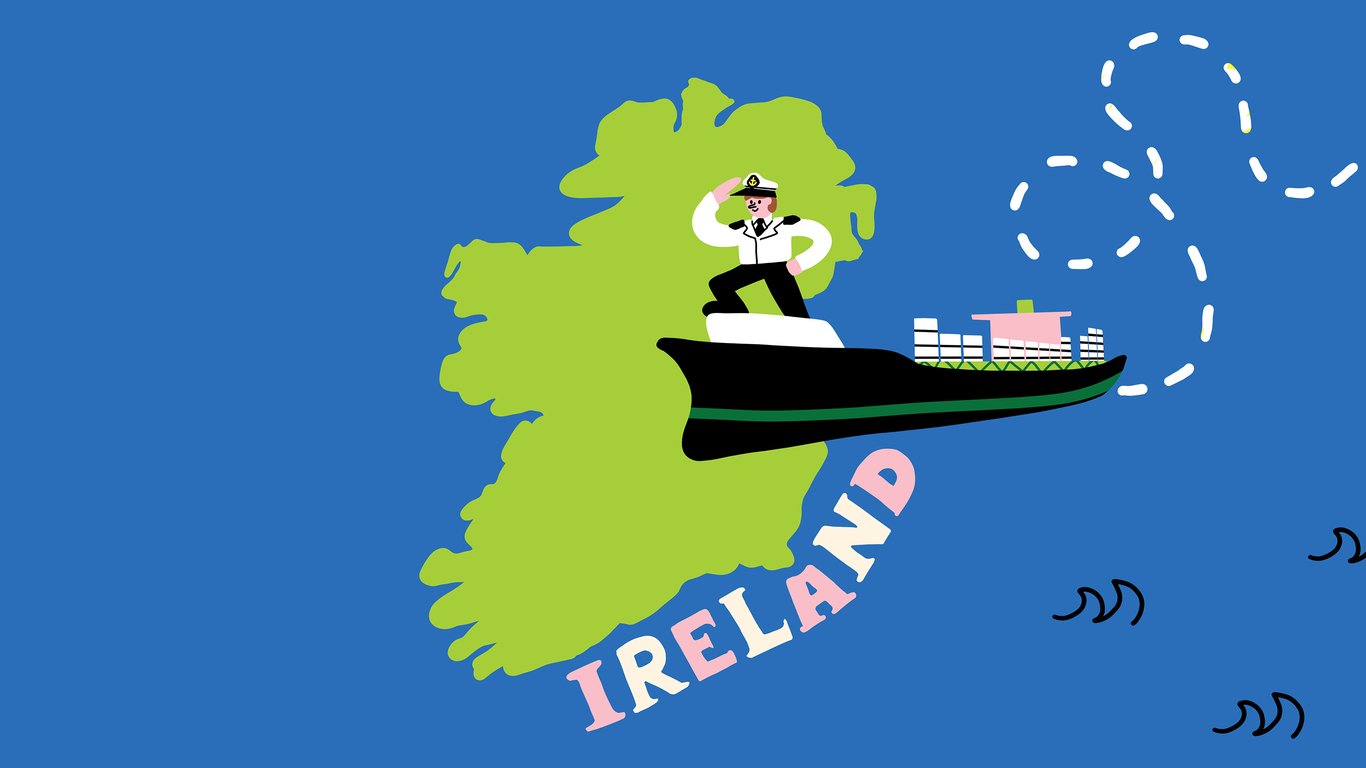 grace enemaku Illustration of a banana shipment sailing to Ireland for Goal NextGen