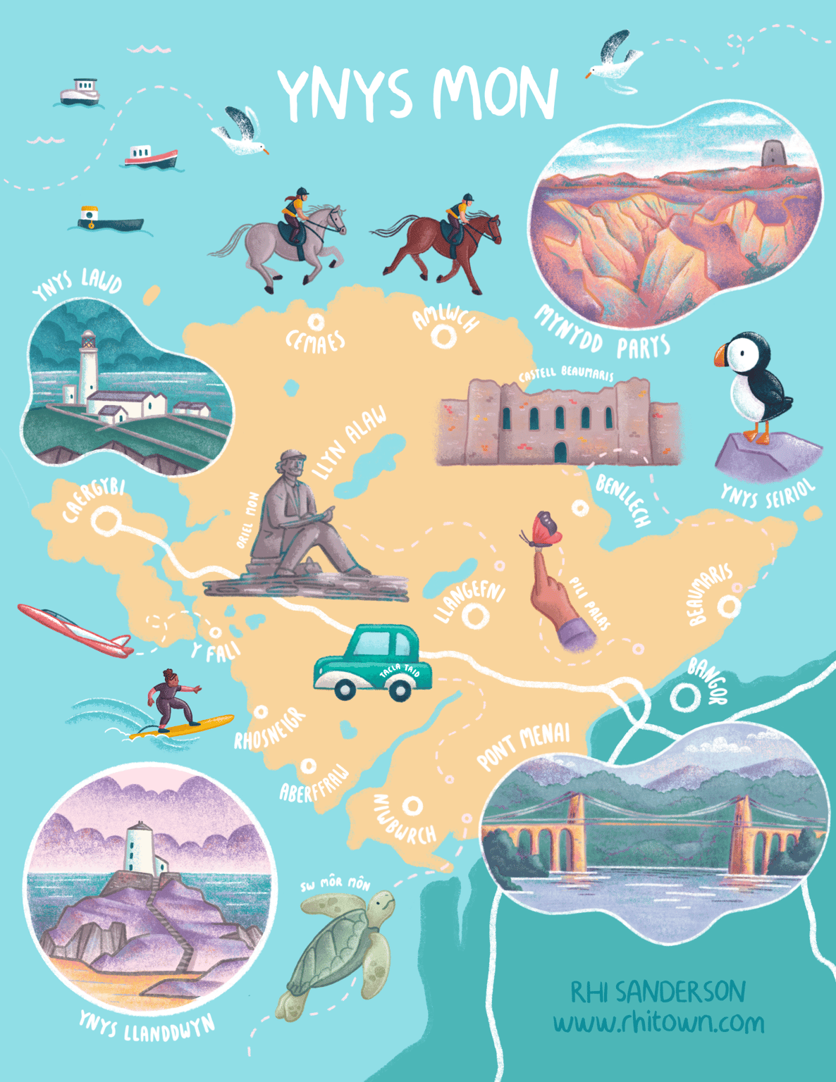 Rhi Sanderson Illustrated Ynys Môn (Anglesey) Map
