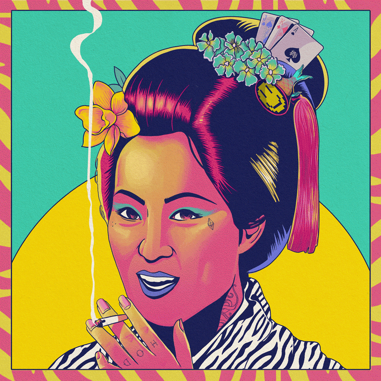 Andy Bourne SMOKING-GEISHA_square_good-luck-version_