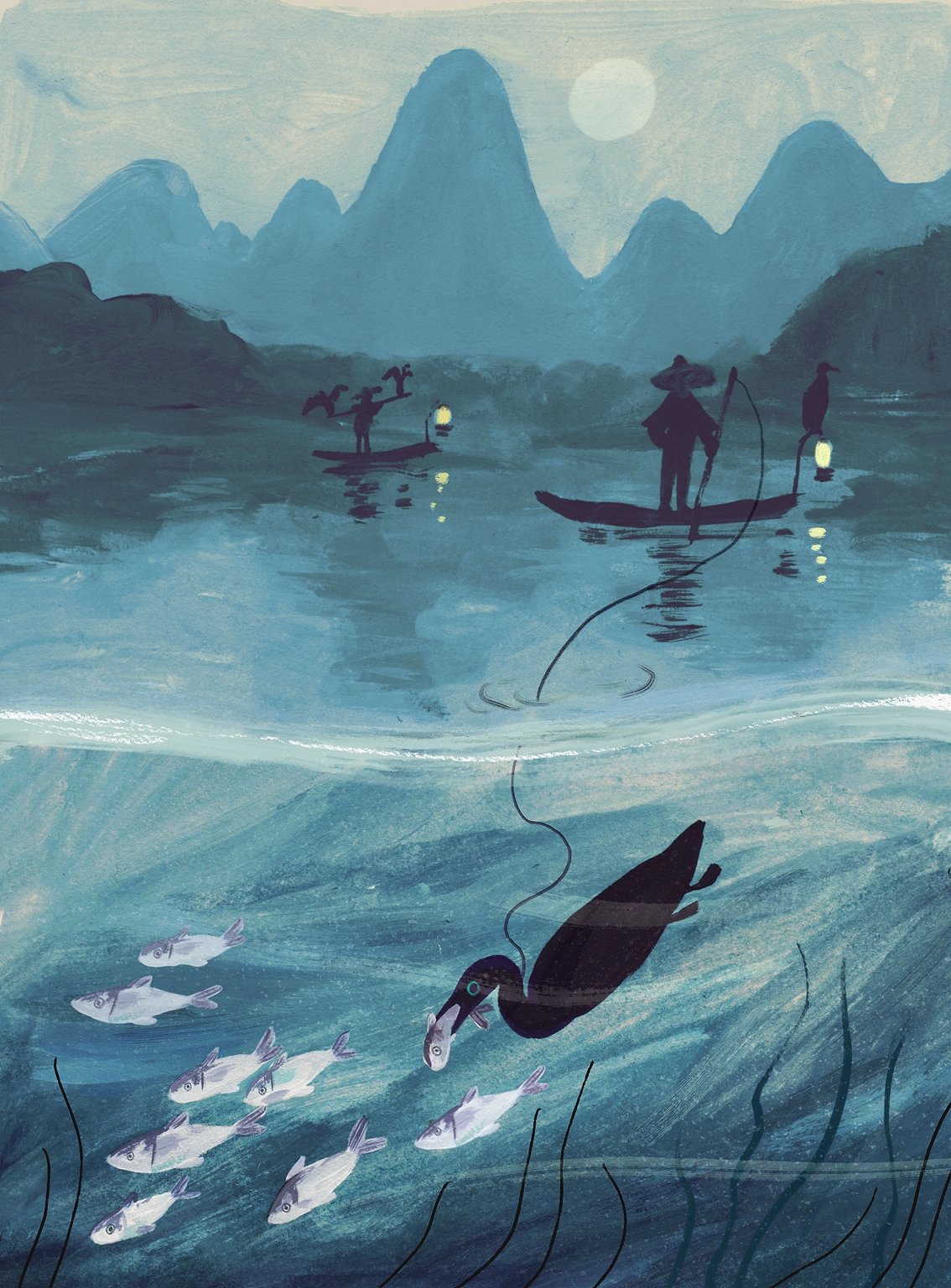 Louise Gouet Cormorant Fishing