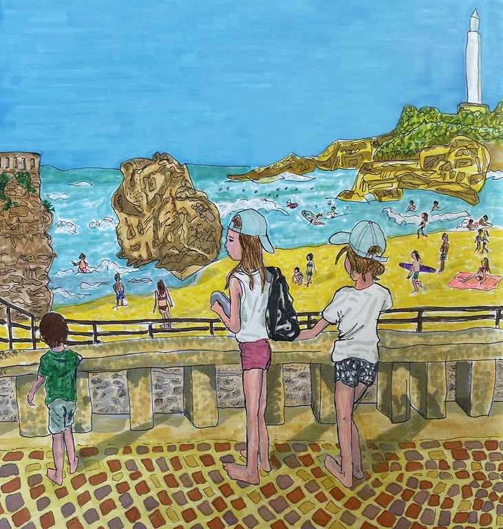 Frances Marcellin Holiday Blues – a rare moment of vacation calm swept over the children as they admired the hues of Biarritz.