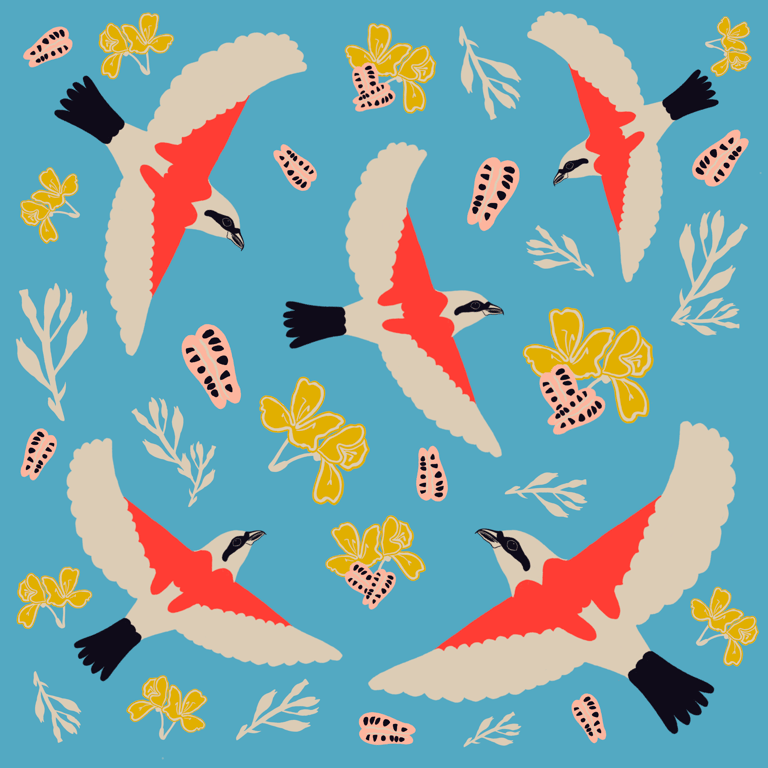 Frances Marcellin Red-backed Shrike Seamless Pattern