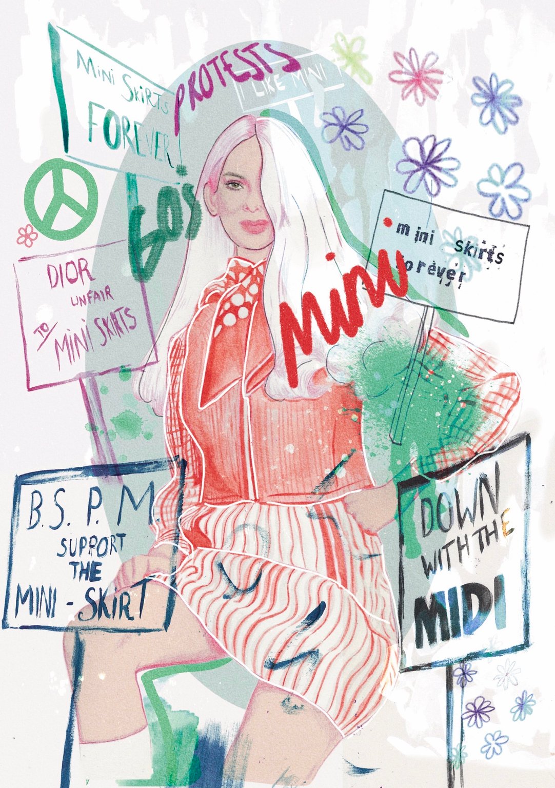 Fay Butler Mini Skirt Protests Fashion Illustration