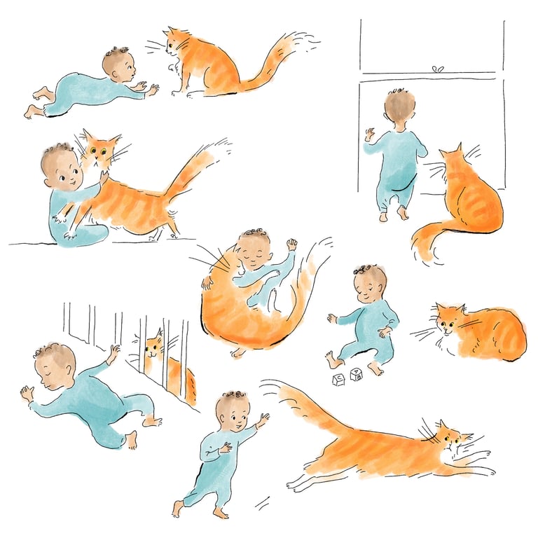 Carys Wright Character sheet of cat and baby