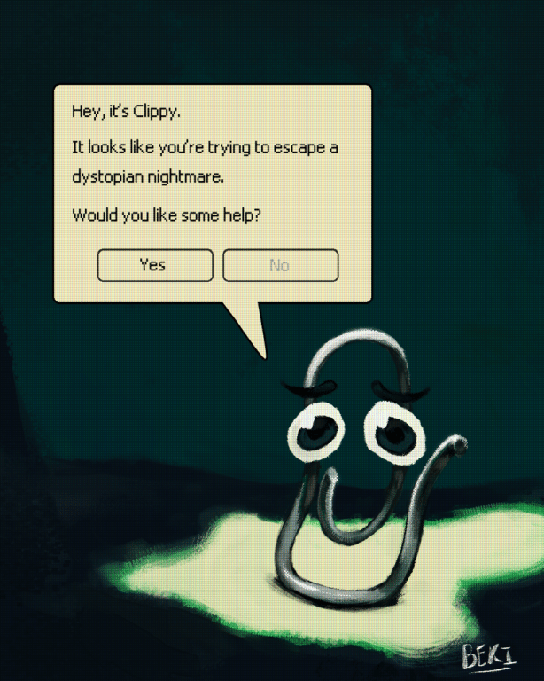 Beki Evans Clippy just wanted to help… – Digital illustration