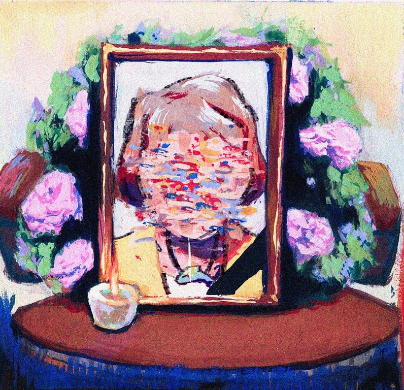 Beki Evans Eluned’s Memories – A familiar funeral – Acrylic painting