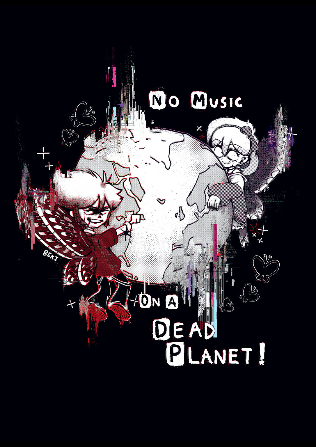 Beki Evans No Music on a Dead Planet – T-shirt concept