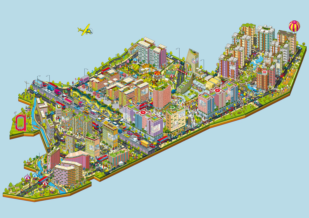 Rod Hunt Bhartiya City – City of Joy Advertising Campaign – isometric map illustration