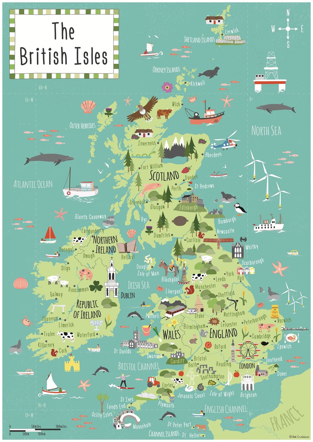 Bek Cruddace Illustrated Childrens Map of the British Isles