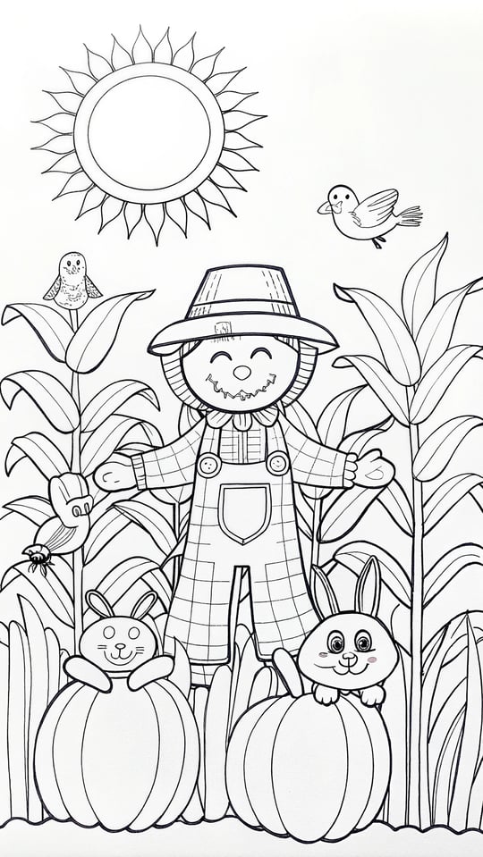 A scarecrow in a cornfield