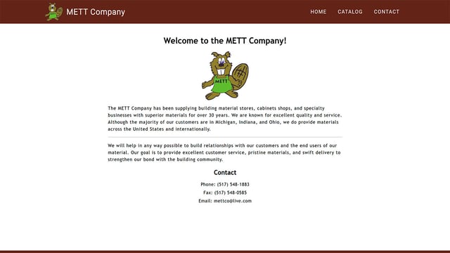 Screenshot of the homepage for METT Company
