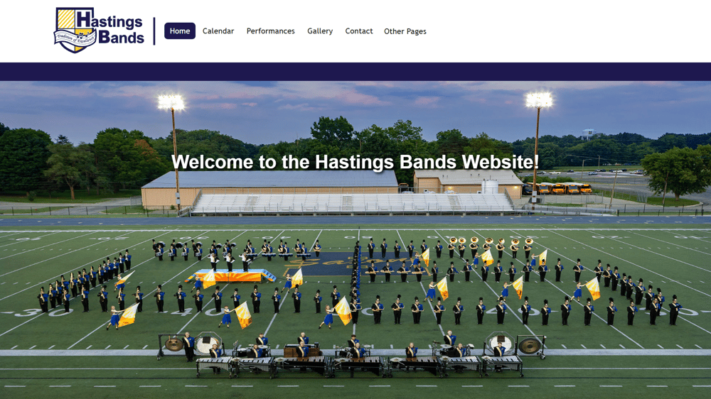 Website homepage for Hastings Bands