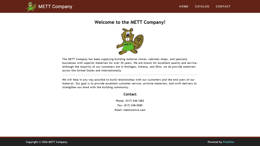 Website homepage for The METT Company