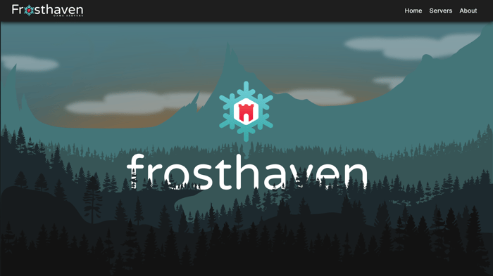 Screenshot of the homepage for Frosthaven Game Servers