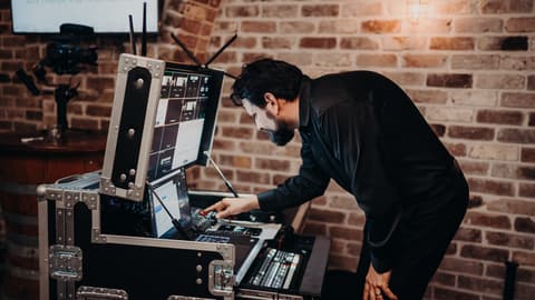 Wedding live streaming TV broadcast sation has been setup by the stream operator, gettong ready to go live.