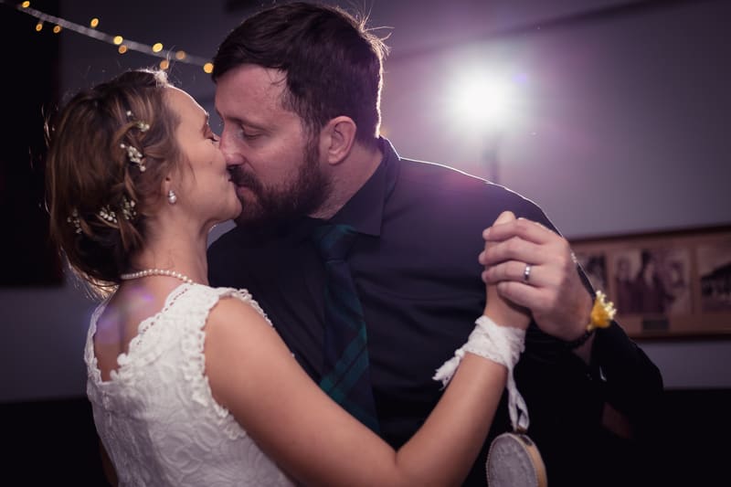 The bride Francesca and groom Ben share a close moment dancing together at the reception in The Malouf Room,. Lead follow-up communication issues by She Said Yes.
